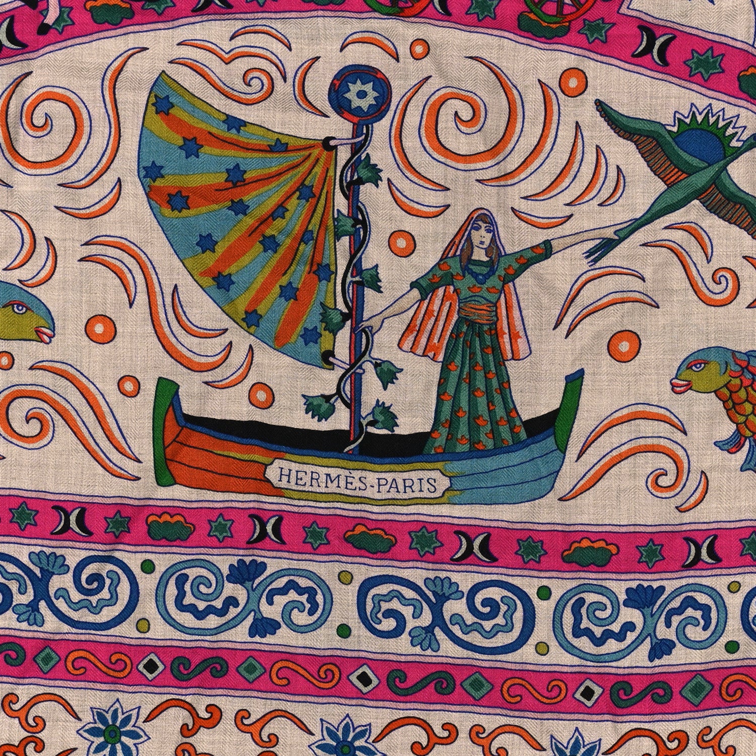 Hermes Cashmere Silk Peuple Du Vent Shawl 140 2 of 4