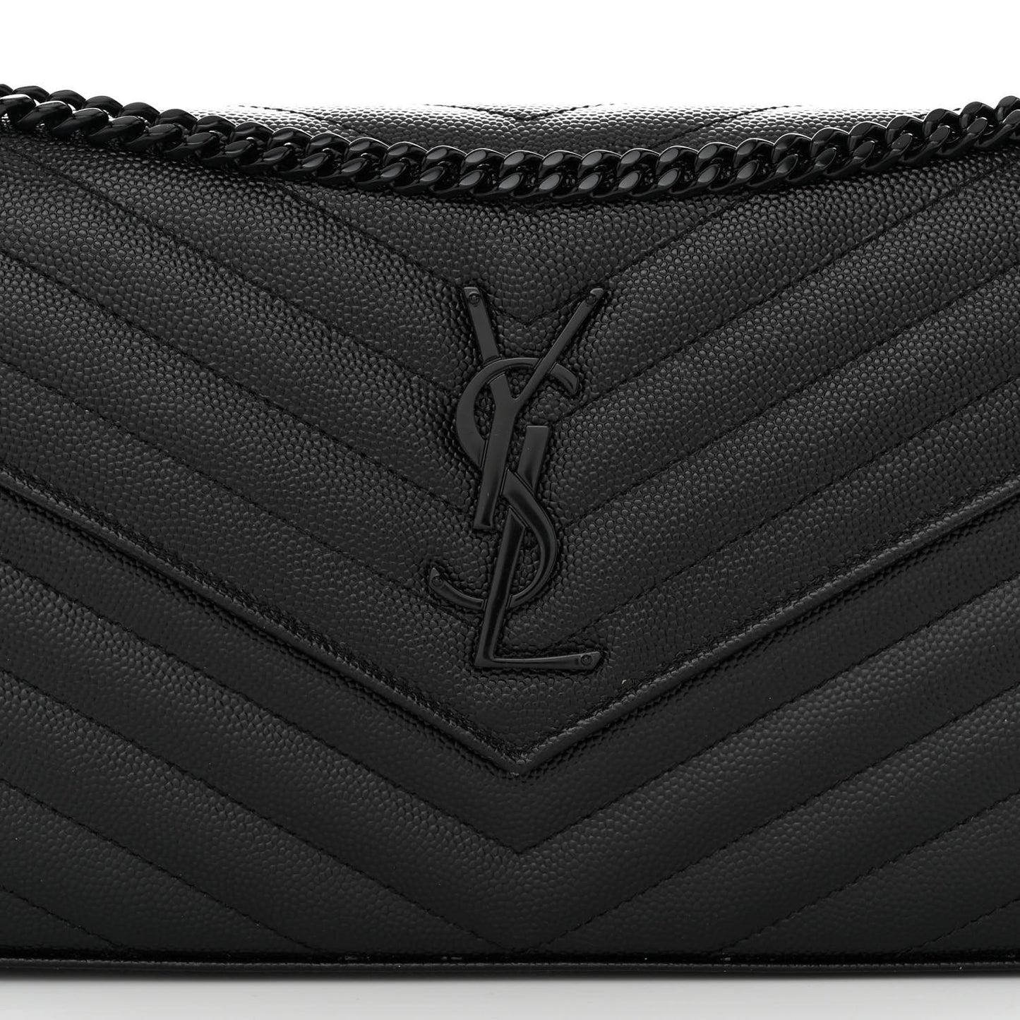 Grain De Poudre Matelasse Chevron Monogram Monochrome Chain Wallet Black