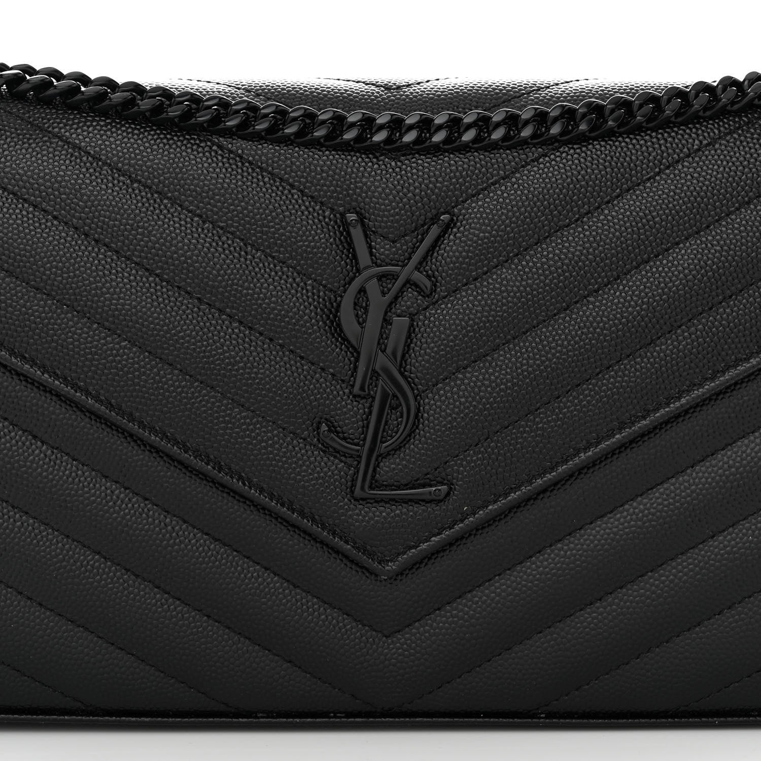 Saint Laurent Grain De Poudre Matelasse Chevron Monogram Monochrome Chain Wallet Black 6 of 9