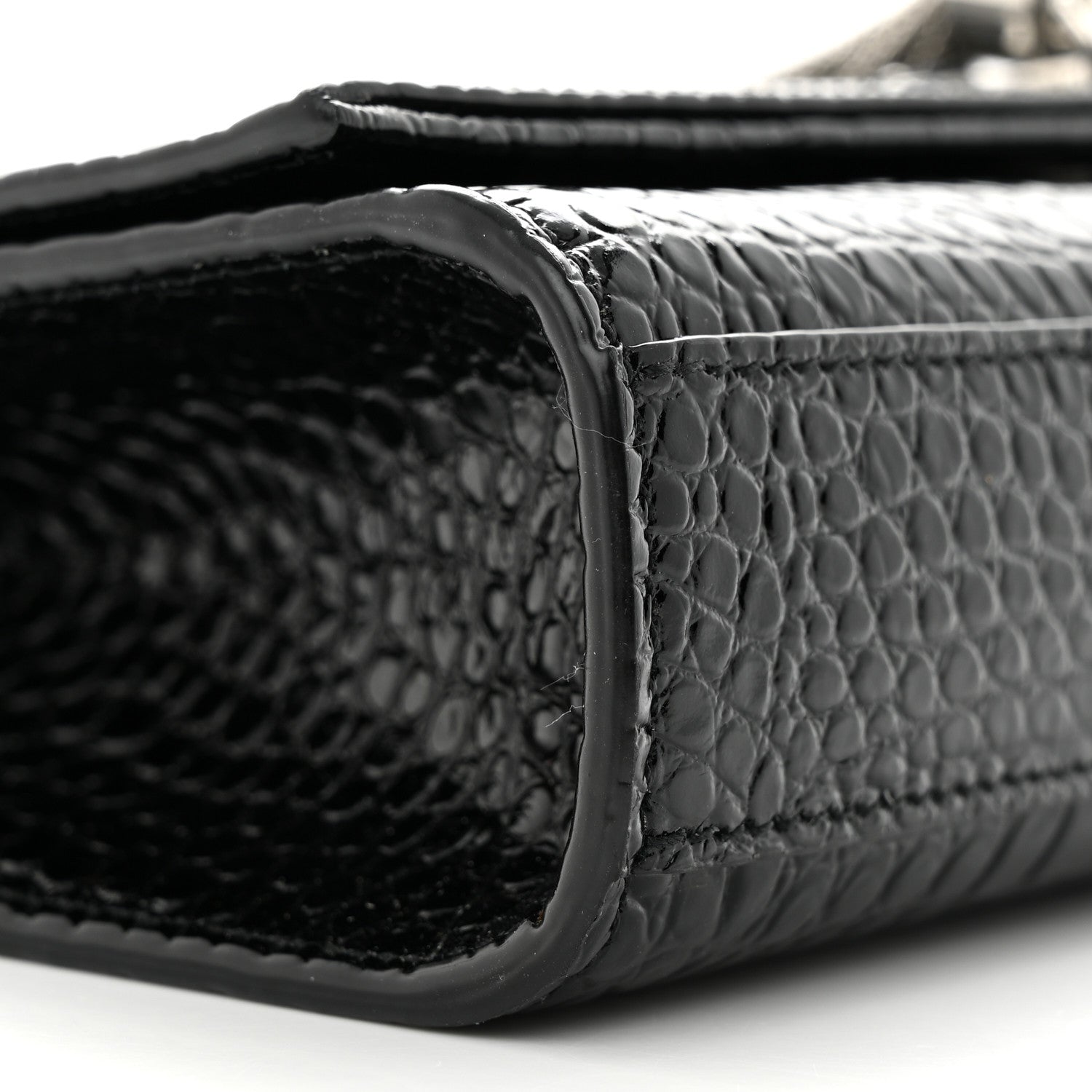 Saint Laurent Calfskin Crocodile Embossed Medium Classic Monogram Kate Tassel Satchel Black 9 of 11