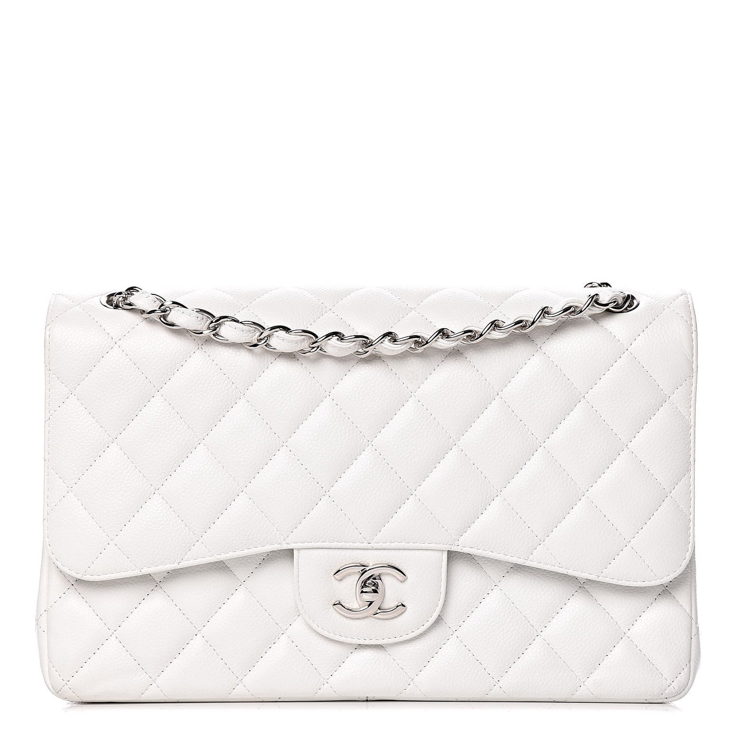 Caviar Quilted Jumbo Double Flap White