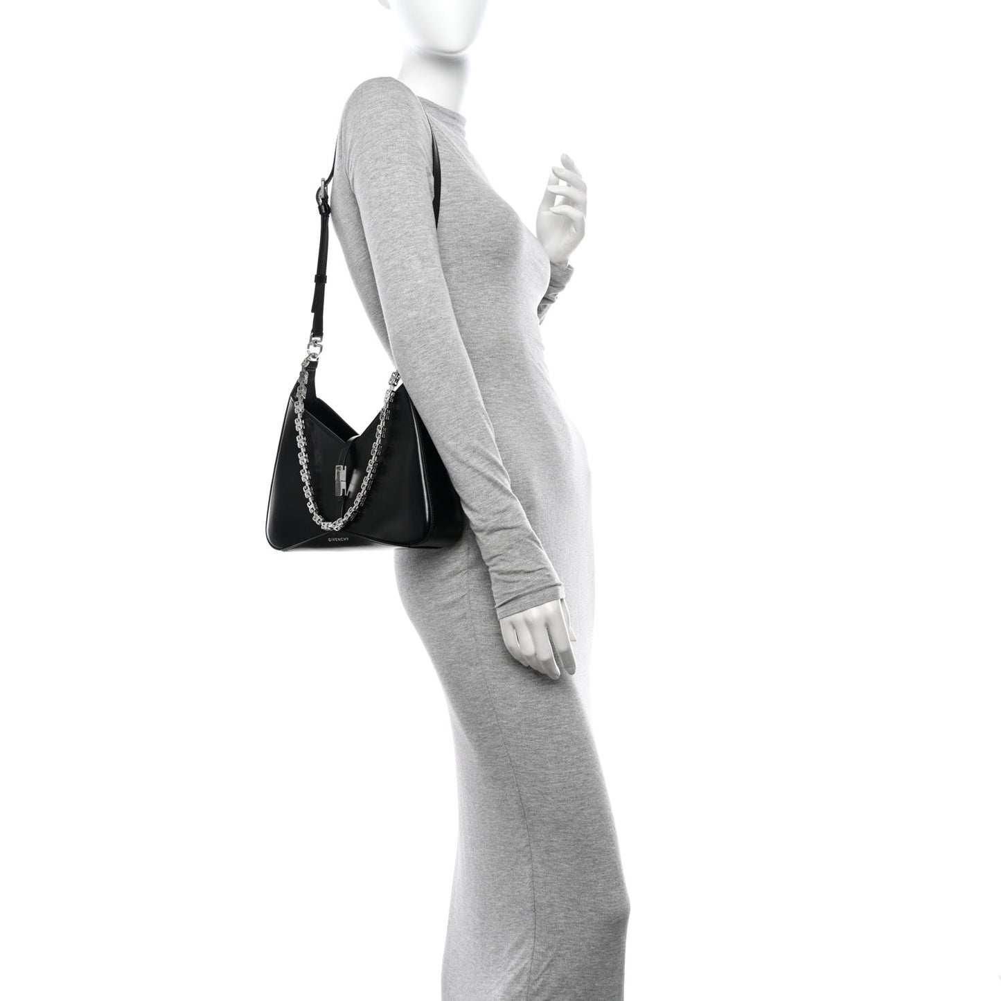 Box Calfskin Small Zipped Cut Out Shoulder Bag Black