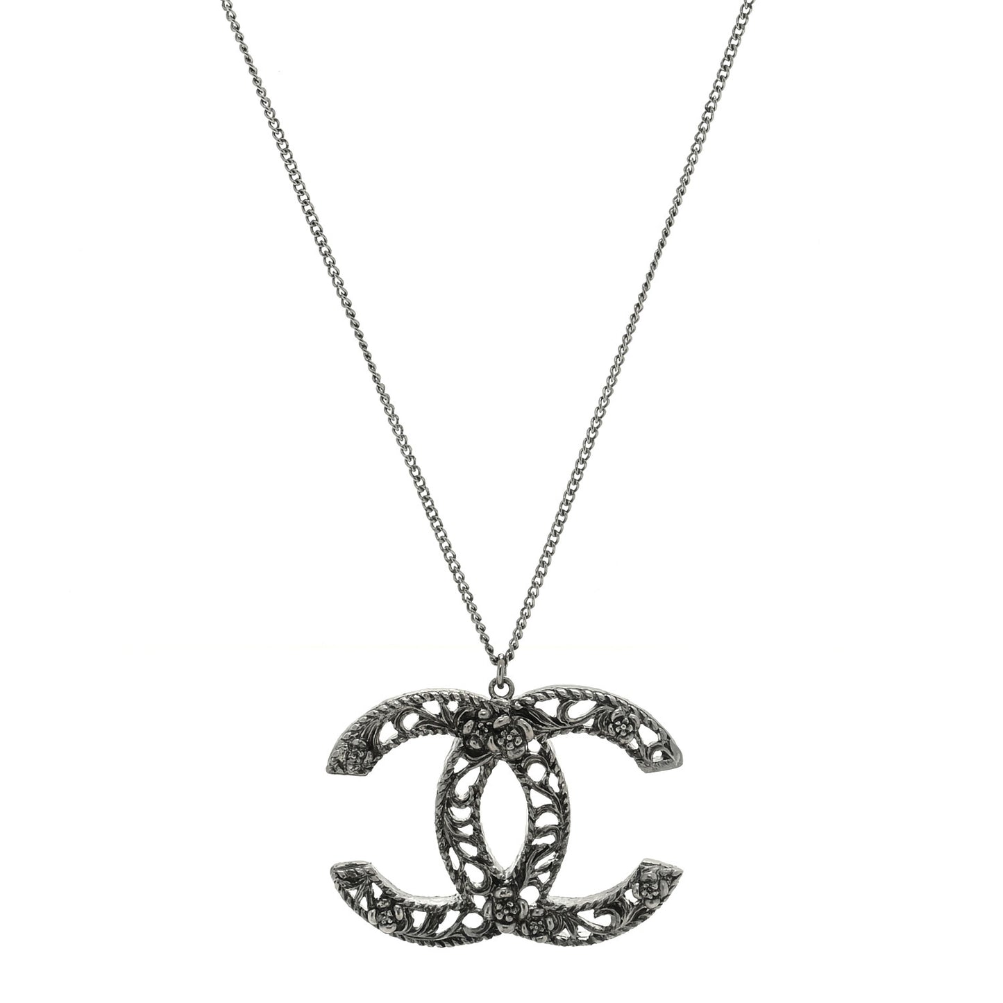 Ruthenium Twisted Camellia CC Pendant Necklace