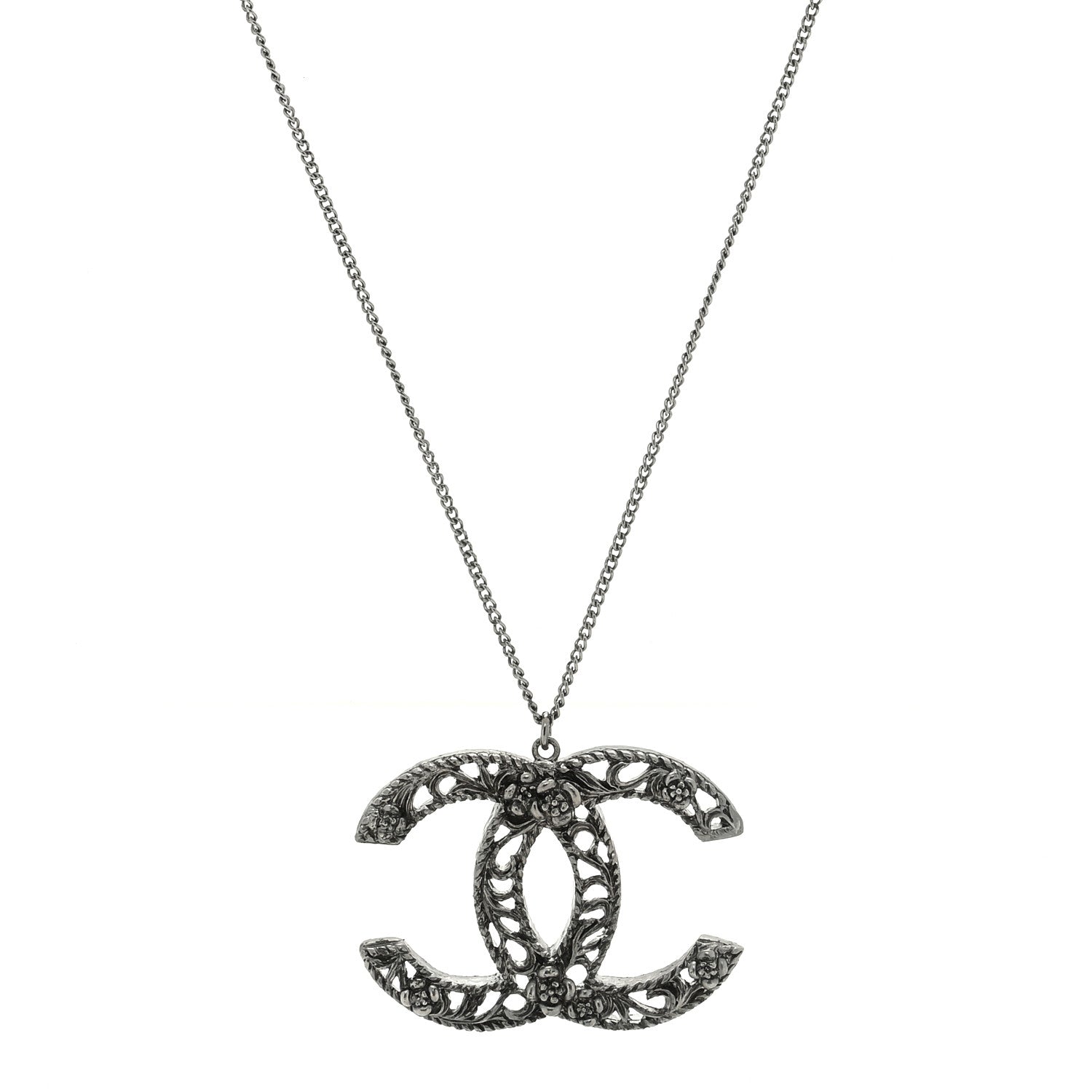 Chanel Ruthenium Twisted Camellia CC Pendant Necklace 1 of 4