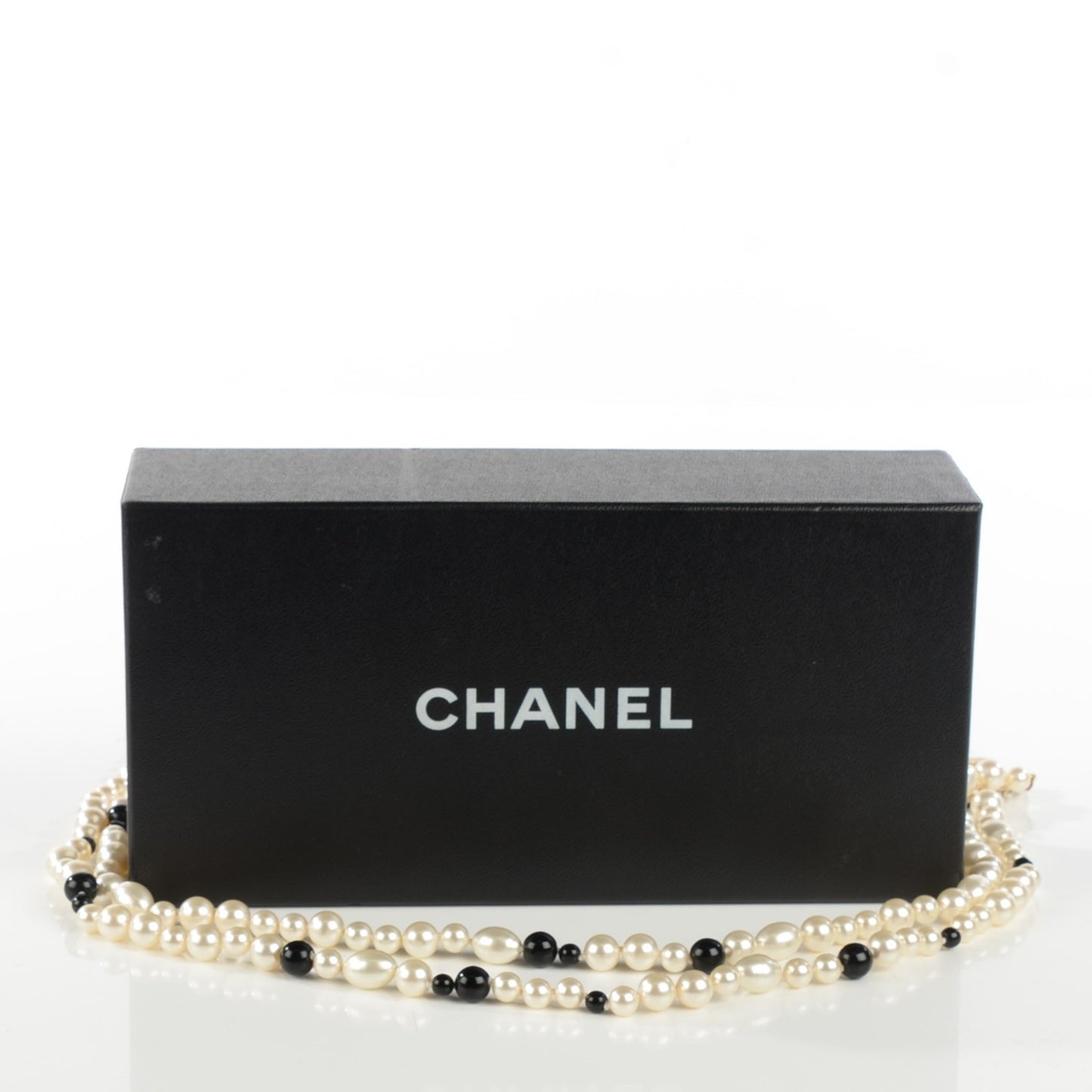 Irregular Pearl Beaded CC Long Double Strand Necklace Black White