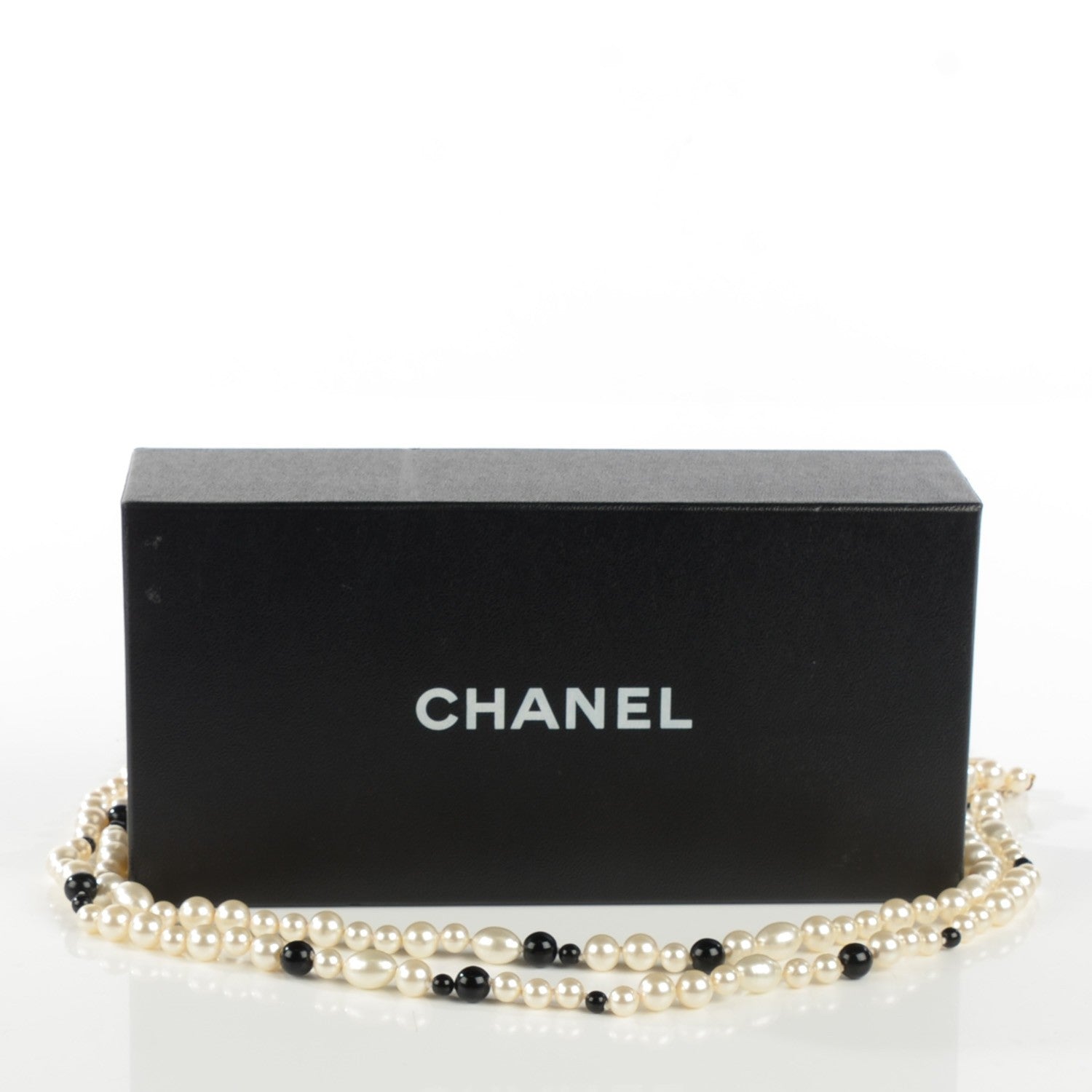 Chanel Irregular Pearl Beaded CC Long Double Strand Necklace Black White 7 of 7