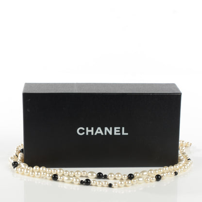 Chanel Irregular Pearl Beaded CC Long Double Strand Necklace Black White 7 of 7