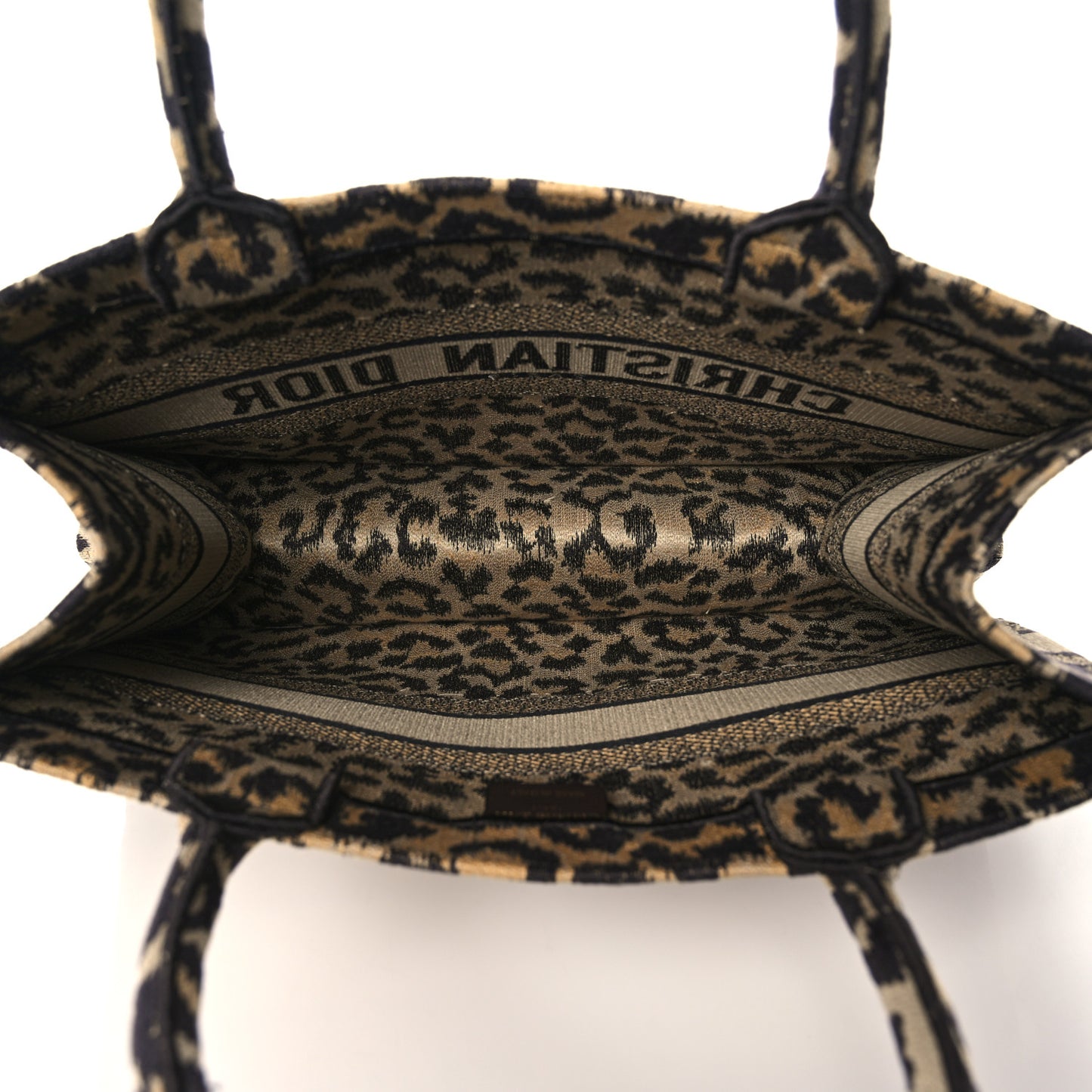 Canvas Mizza Embroidered Medium Leopard Book Tote Beige