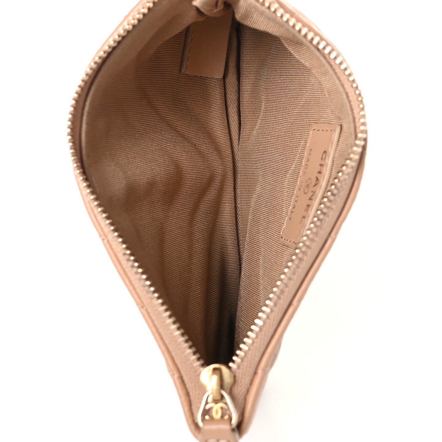 Crumpled Calfskin Chevron Quilted Small Cosmetic Case Dark Beige