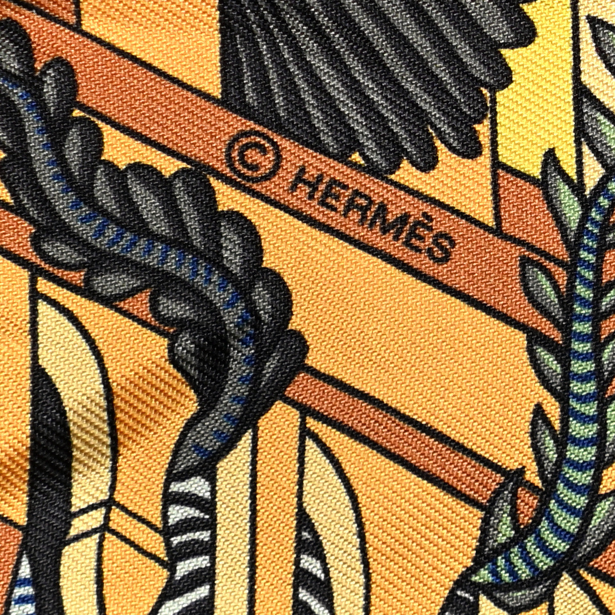Hermes Silk Animapolis Plumetis Twilly Bleu Ocre Vert 3 of 4