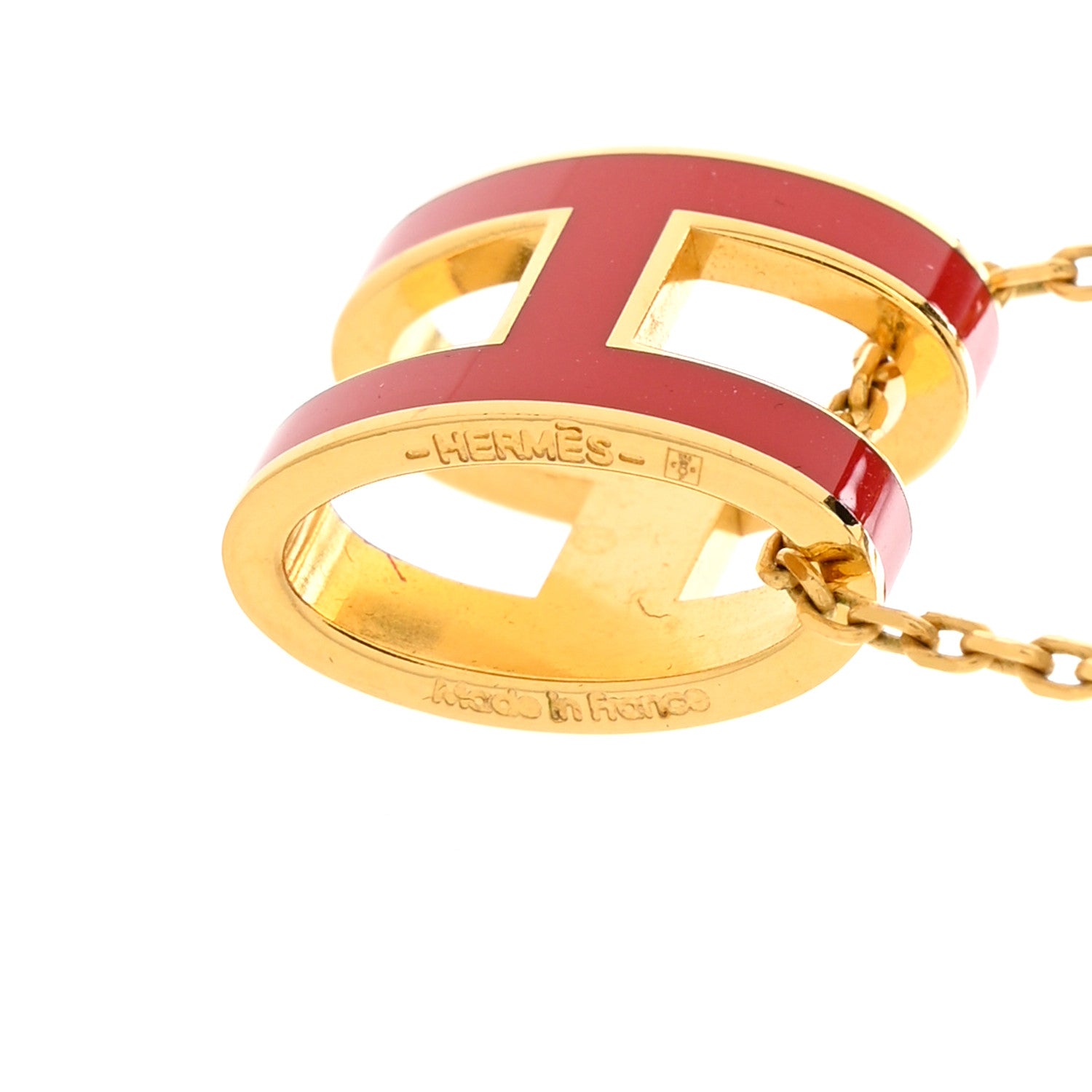 Hermes Lacquered Gold Pop H Pendant Necklace Rouge Vif 6 of 8
