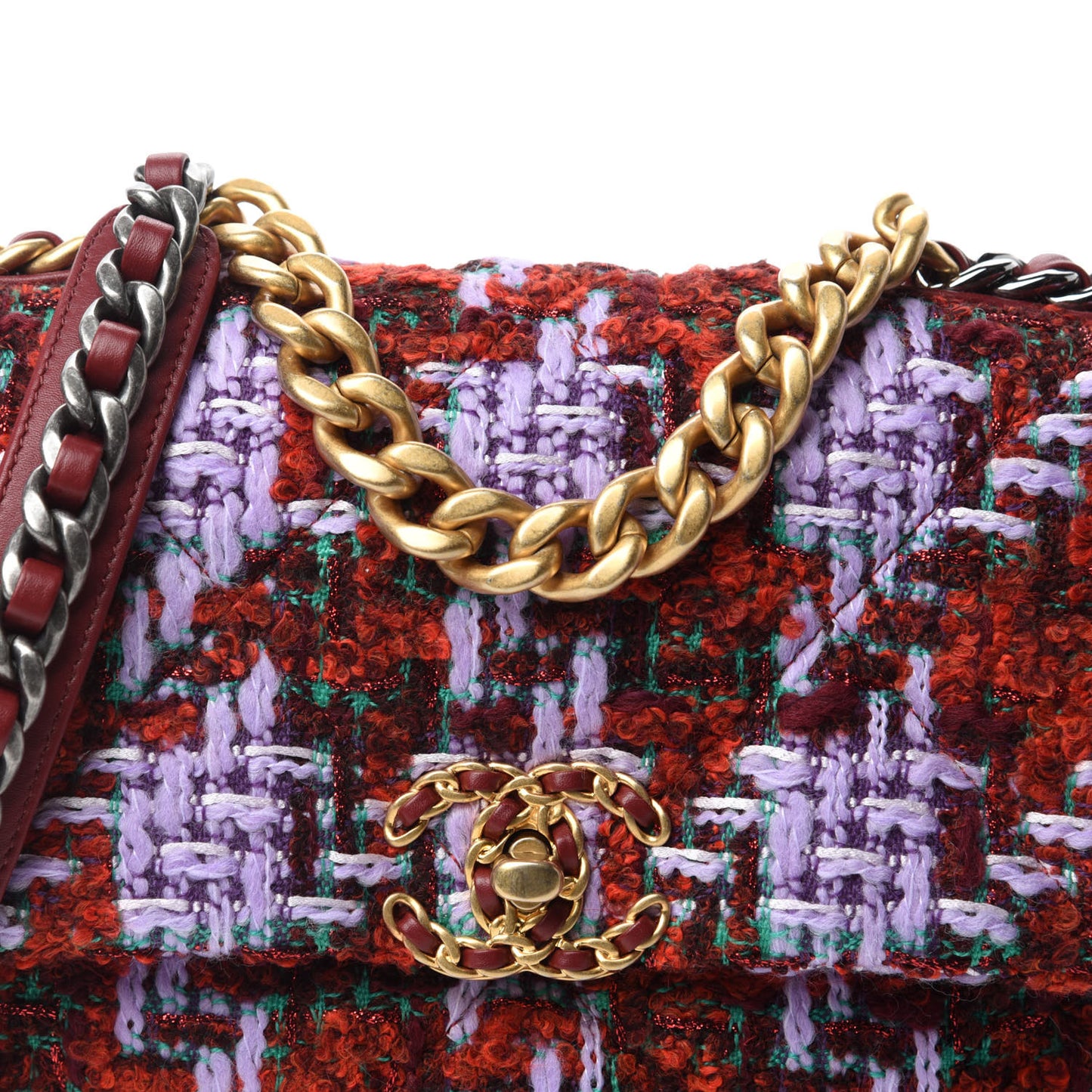 Tweed Quilted Medium Chanel 19 Flap Red Purple Green