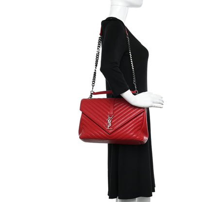 Saint Laurent Sheepskin Matelasse Chevron Large College Monogram Satchel Rouge 2 of 12
