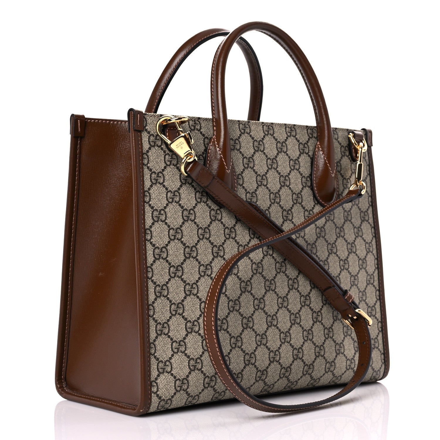 Gucci GG Supreme Monogram Azalea Calfskin Small Retro Interlocking G Tote Bag Beige Ebony Brown Sugar 3 of 18