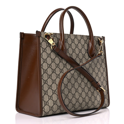 Gucci GG Supreme Monogram Azalea Calfskin Small Retro Interlocking G Tote Bag Beige Ebony Brown Sugar 3 of 18
