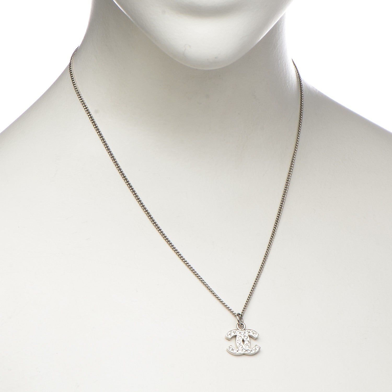 Chanel Crystal Timeless CC Necklace Silver 2 of 5