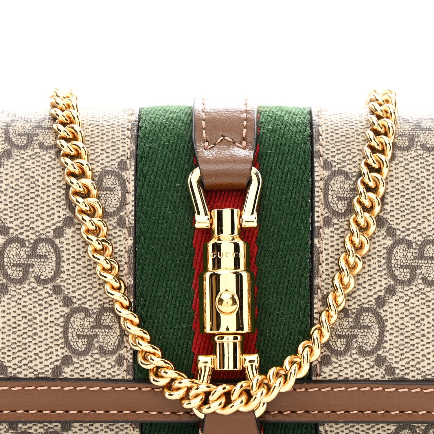 Gucci GG Supreme Monogram Azalea Calfskin Web Jackie 1961 Chain Wallet Beige Ebony Brown Sugar 9 of 11