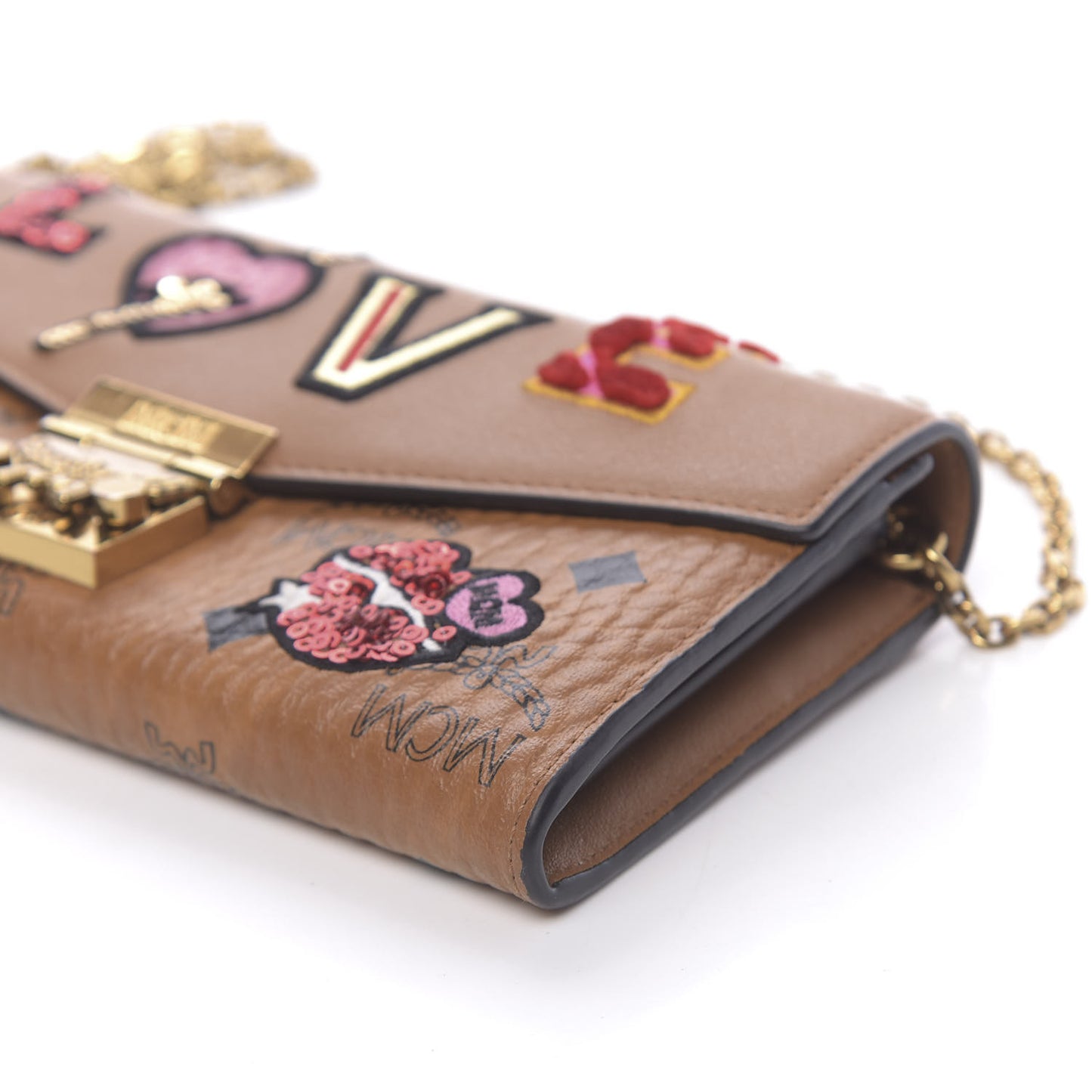 Visetos Large Patricia Love Patch Wallet On Chain Cognac