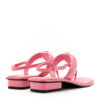 Chanel Lambskin Crystal Stitched CC Thong Sandals 36 Pink 4 of 9