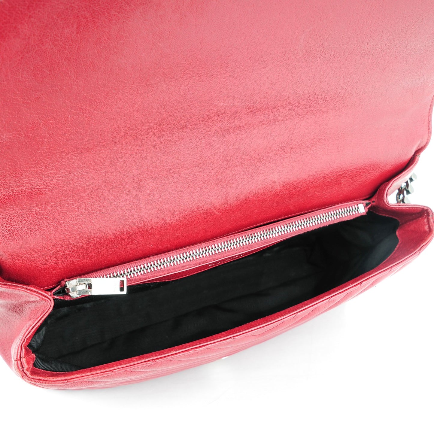 Sheepskin Matelasse Chevron Large Monogram Satchel Red