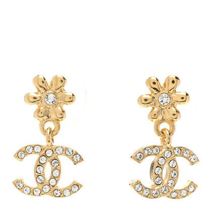 Chanel Crystal CC Flower Drop Earrings Gold 1 of 5