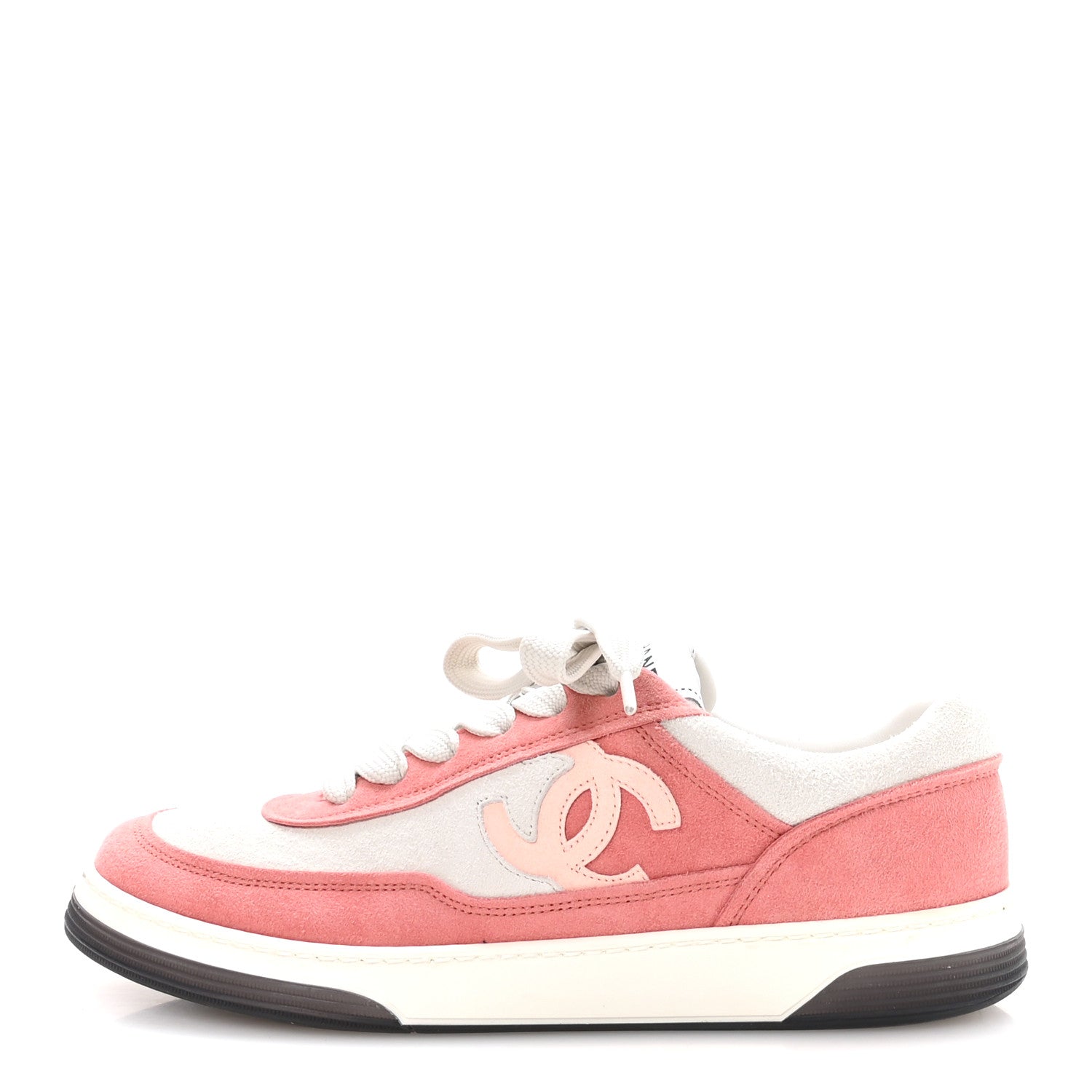 Chanel Suede Kidskin Womens CC Sneakers 38.5 White Pink 1 of 9