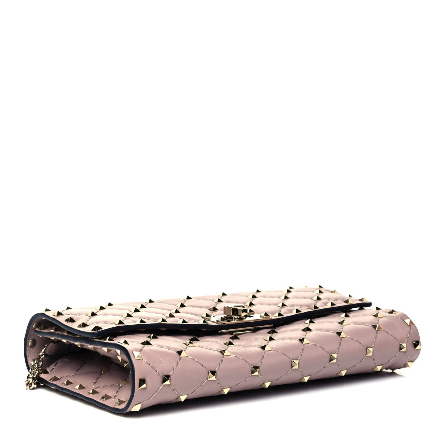 Lambskin Rockstud Spike Wallet on Chain Poudre