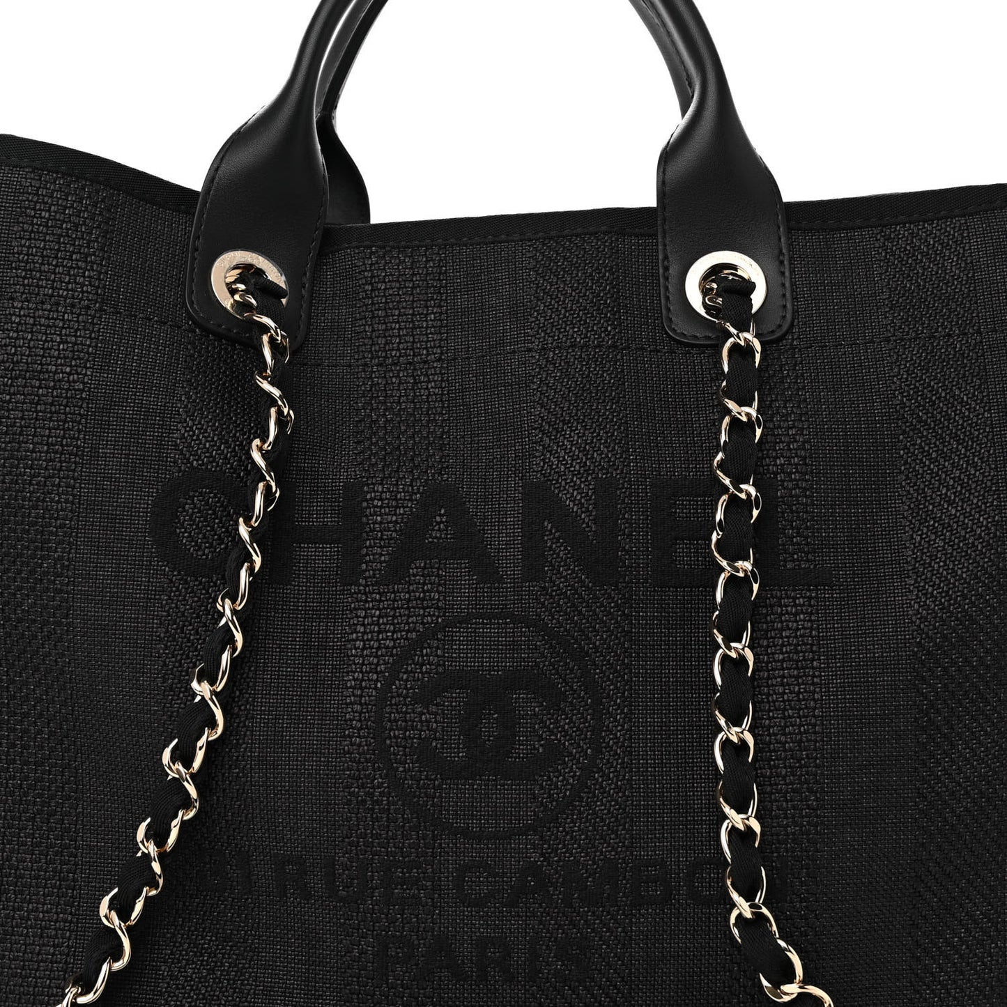 Mixed Fibers Calfskin Striped Deauville Tote Black