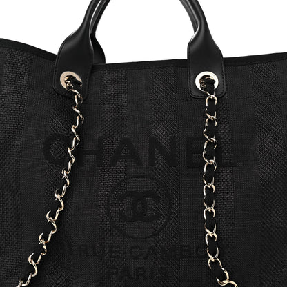 Chanel Mixed Fibers Calfskin Striped Deauville Tote Black 8 of 10