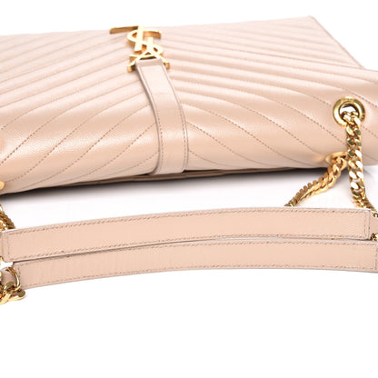 Saint Laurent Grain De Poudre Matelasse Chevron Large Monogram Satchel Dark Beige 8 of 8