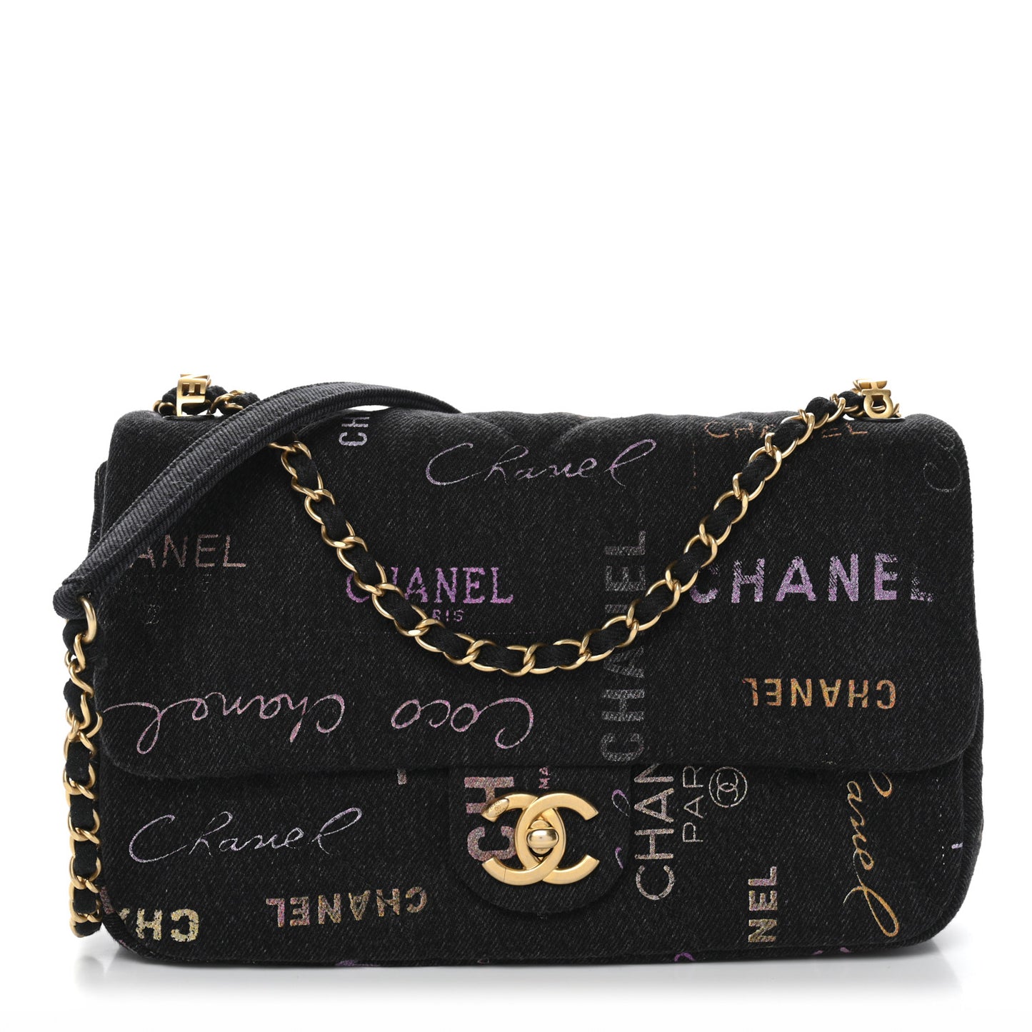 Denim Quilted Denim Mood Large Flap Black Multicolor