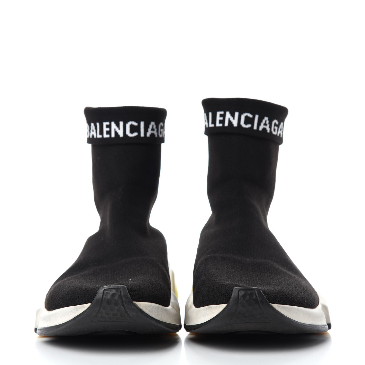 Balenciaga Neoprene Knit Mens Speed Cuffed Sneakers 40 Black White Yellow Fluo 2 of 7