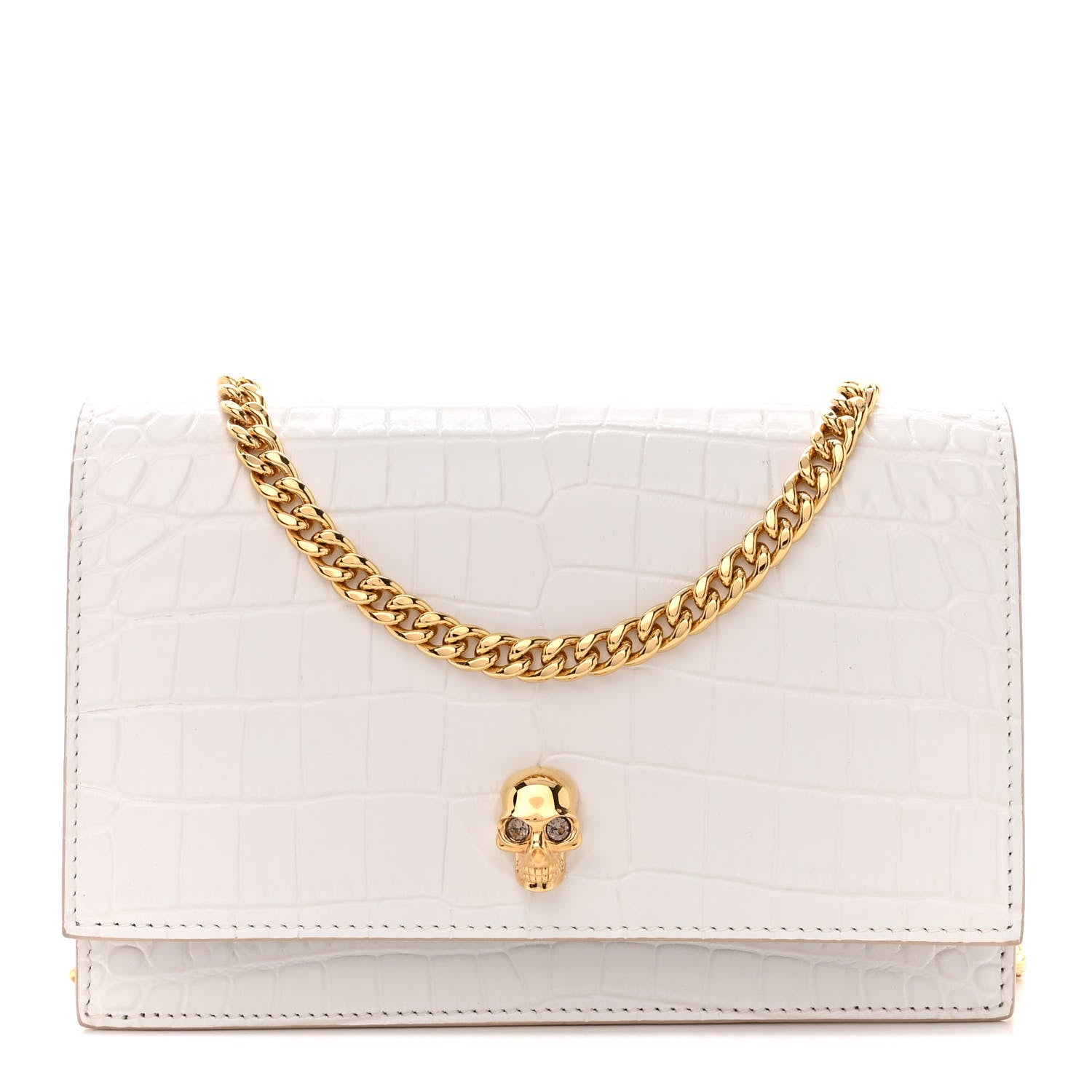 Alexander McQueen Calfskin Crocodile Embossed Skull Mini Crossbody Bag White 1 of 10