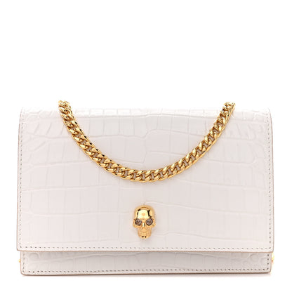 Alexander McQueen Calfskin Crocodile Embossed Skull Mini Crossbody Bag White 1 of 10