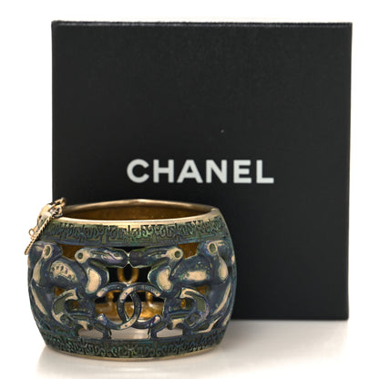 Chanel Metal Dragon CC Cuff Bracelet Gold Green 5 of 5