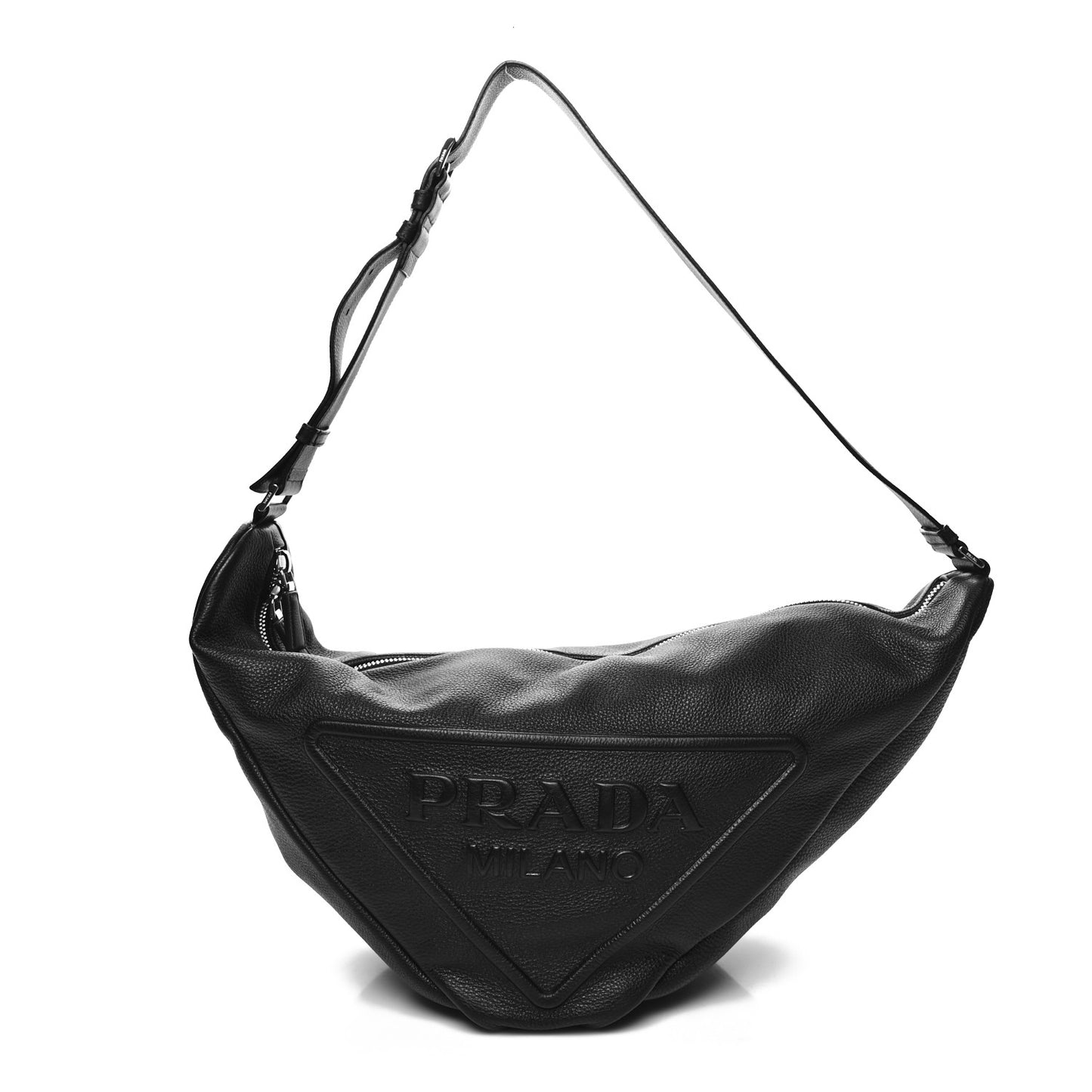 Vitello Daino Triangle Shoulder Bag Black
