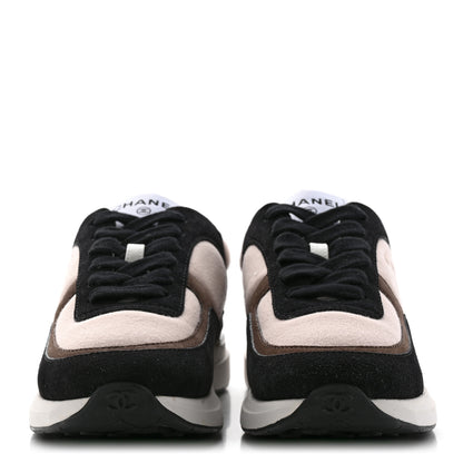 Chanel Suede Calfskin Fabric CC Sneakers 36 Dark Grey Light Pink 2 of 14