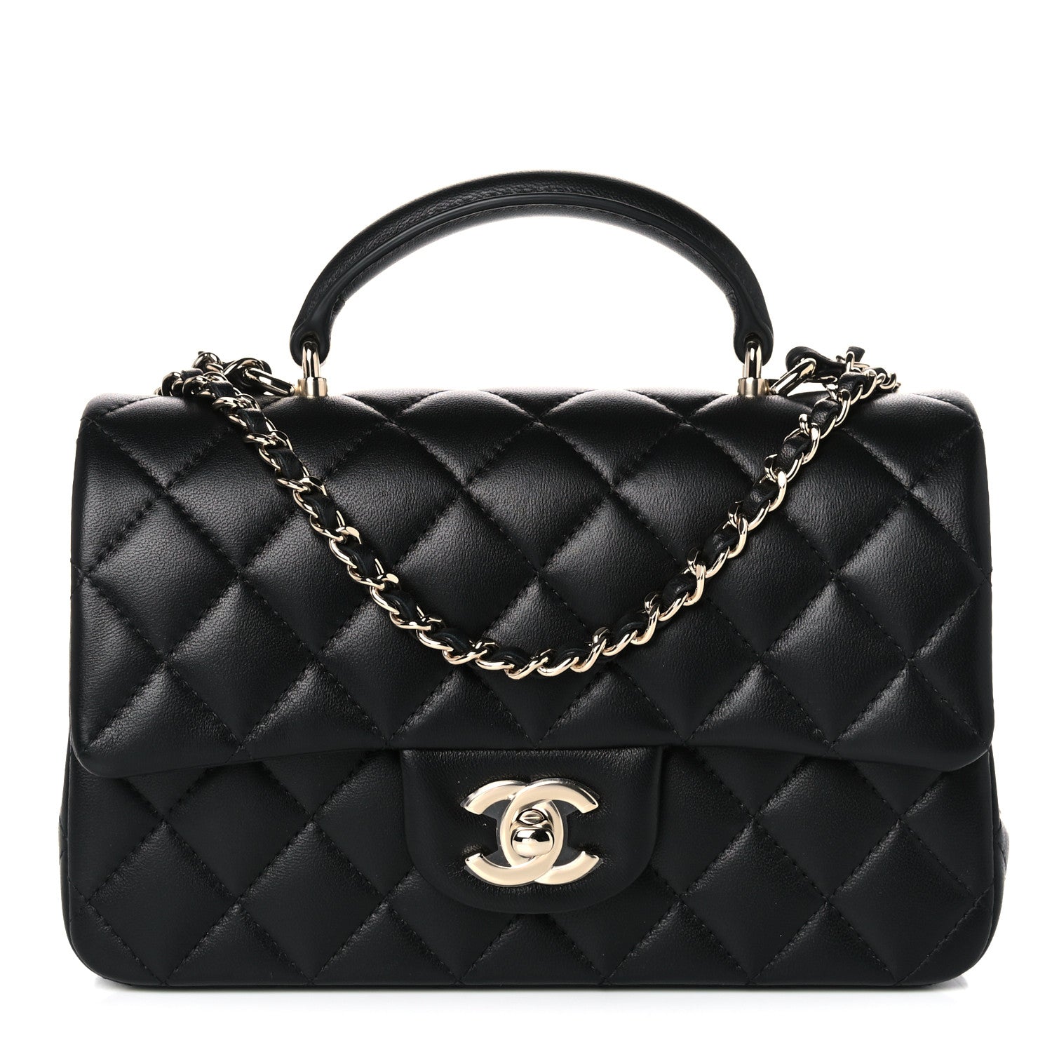 Chanel Lambskin Quilted Mini Top Handle Rectangular Flap Black 1 of 10
