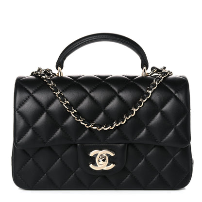 Chanel Lambskin Quilted Mini Top Handle Rectangular Flap Black 1 of 10