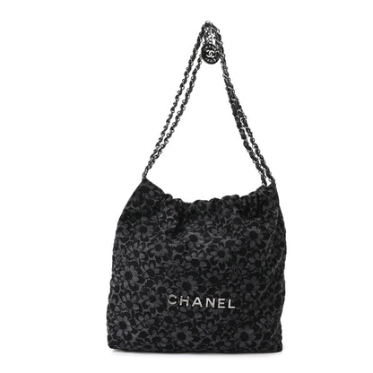 Chanel Denim Quilted Floral Print Small Chanel 22 Black 1 of 12