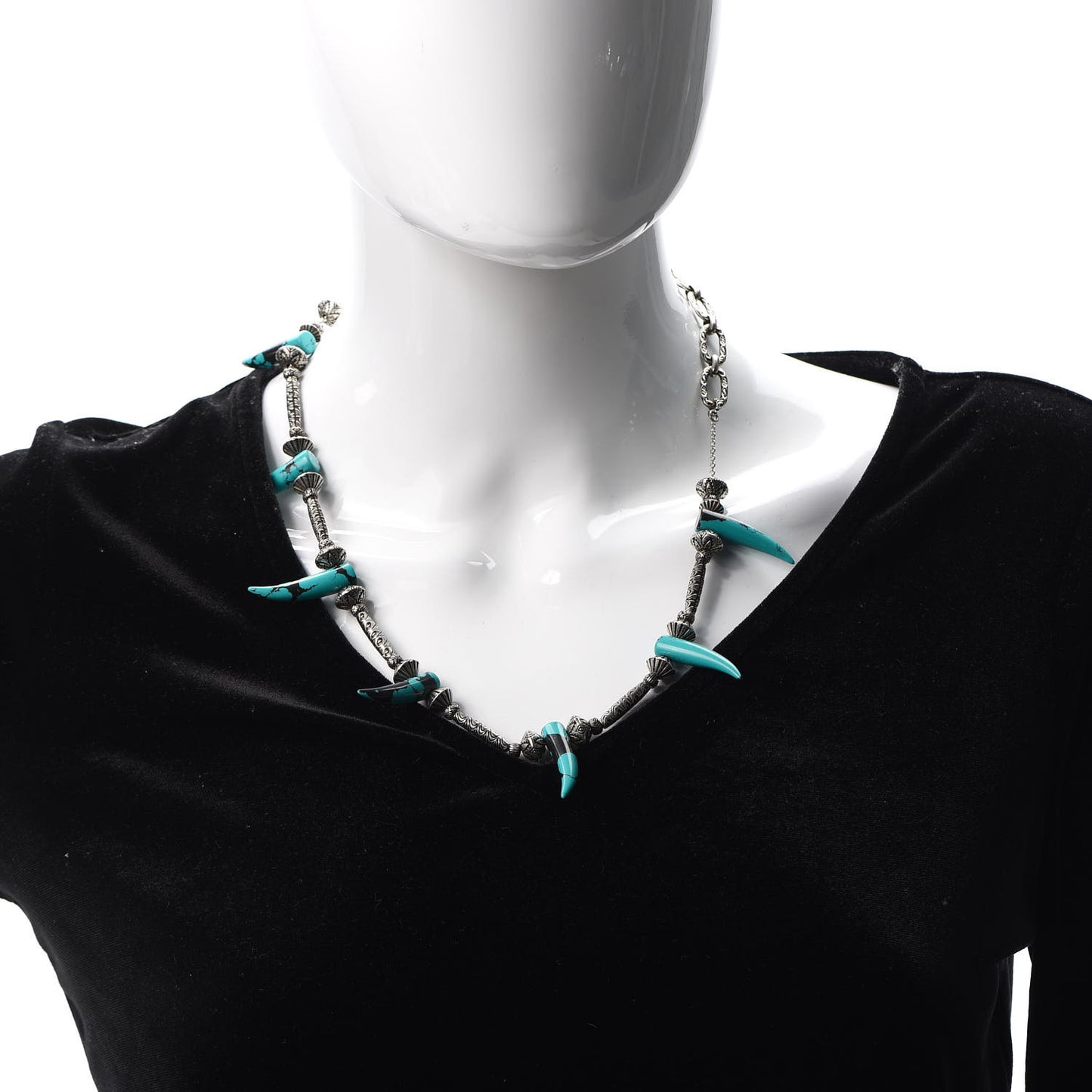 Sterling Silver Resin Horn Necklace Turquoise
