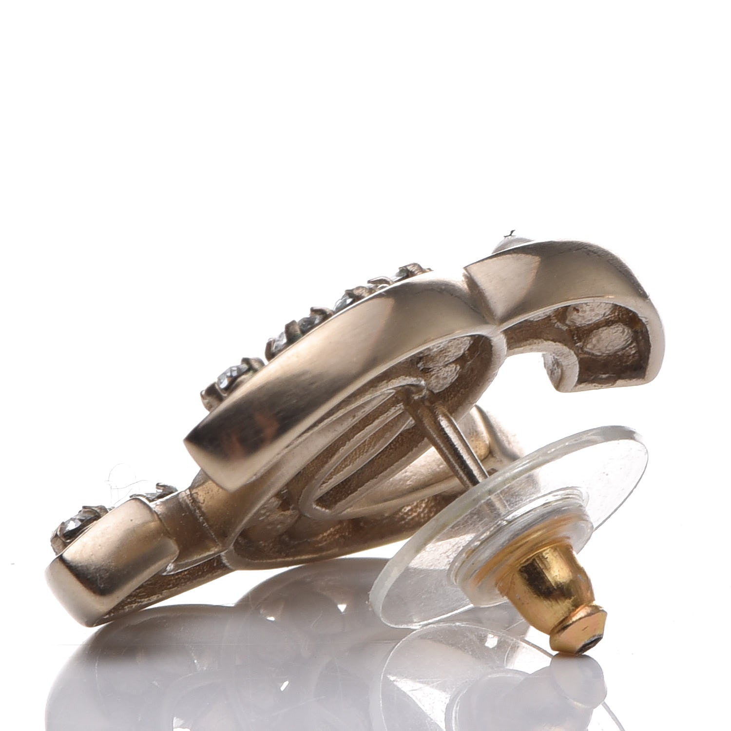 Chanel Crystal Pearl CC Earrings Light Gold 4 of 5