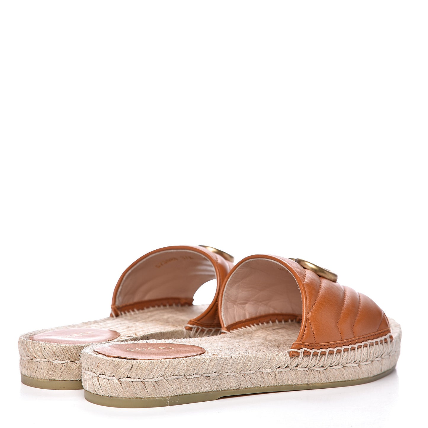 Nappa Matelasse GG Marmont Espadrille Slide Sandals 37.5 Cognac
