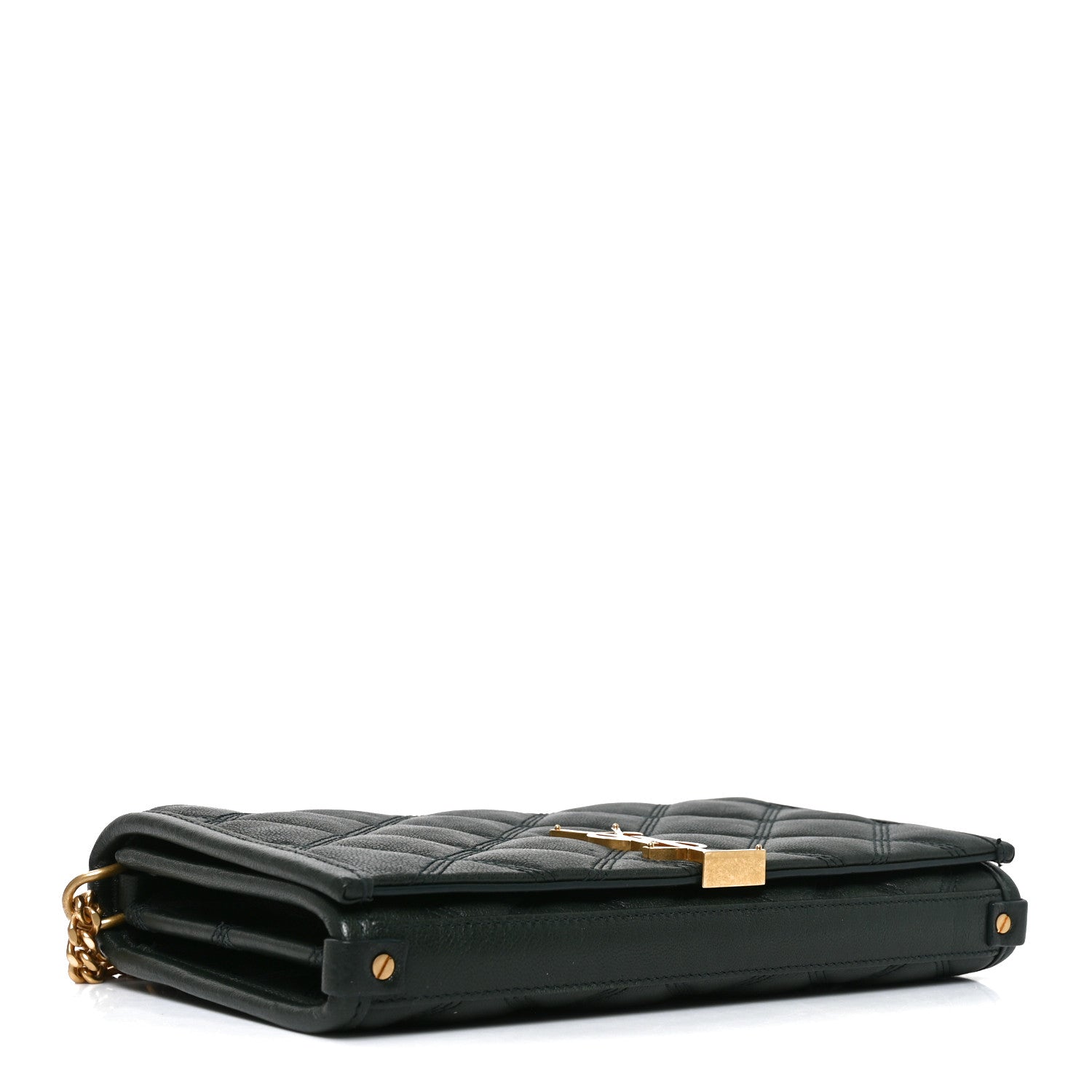 Saint Laurent Lambskin Diamond Quilted Becky Chain Wallet Vert Fonce 4 of 10