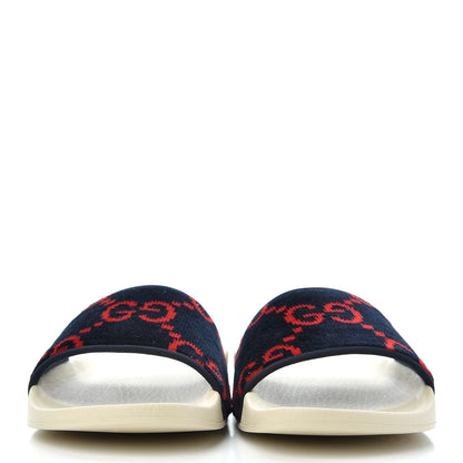 Gucci Terry Cloth GG Monogram Slide Sandals 39 Blue Red 2 of 8