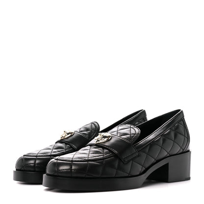 Chanel Lambskin Quilted CC Heart Loafers 37.5 Black 3 of 9
