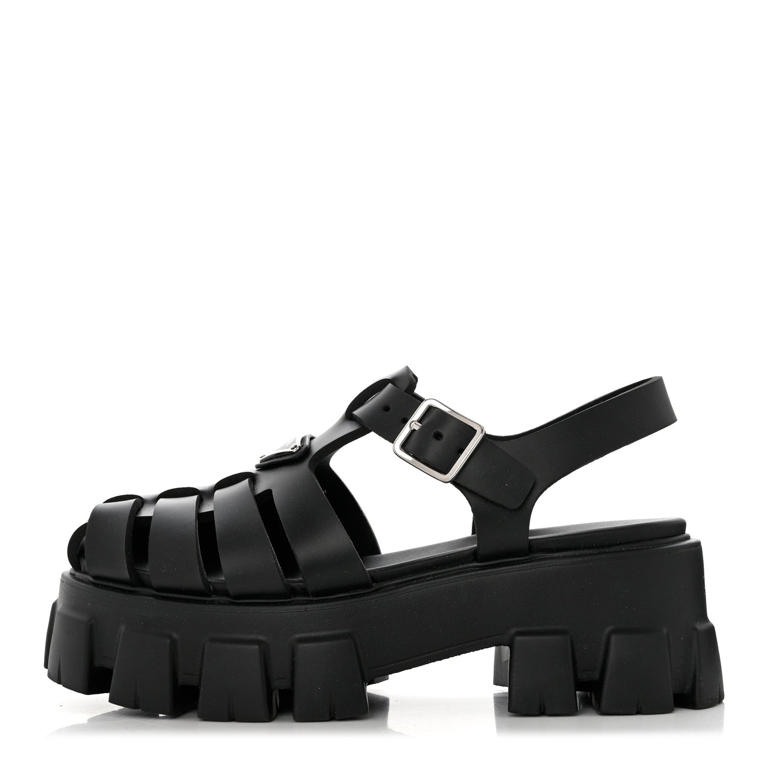 Prada Foam Rubber Triangle Logo Monolith 55mm Cage Sandals 37 Black 1 of 9