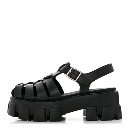 Prada Foam Rubber Triangle Logo Monolith 55mm Cage Sandals 37 Black 1 of 9