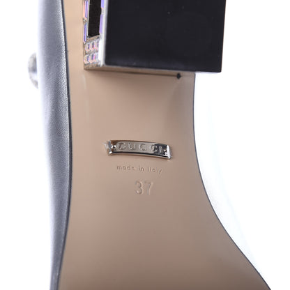 Gucci Metallic Nappa Crystal Square G Mid Heel Pumps 37 Silver 6 of 9