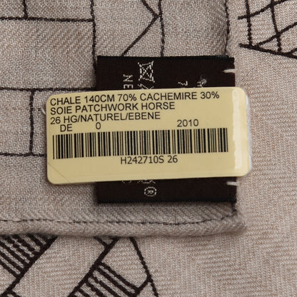 Hermes Cashmere Silk Patchwork Horse Shawl 140 Naturel Ebene 6 of 6